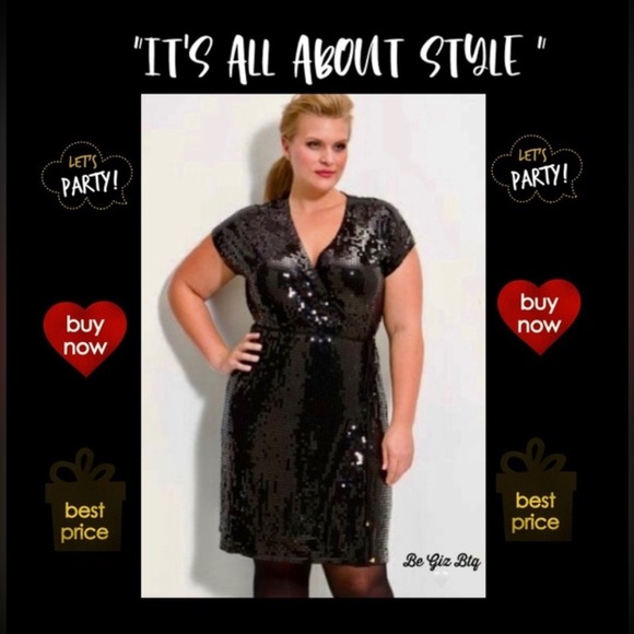 Michael By Michael Kors Black Sequin Wrap Dress Plus Size 3X NWOT - Picture 2 of 11